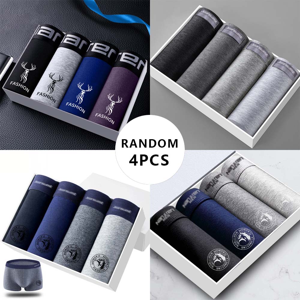 Boxer Brief Pack Cotton - 4Pcs Random Man Underwear Cotton Breathable