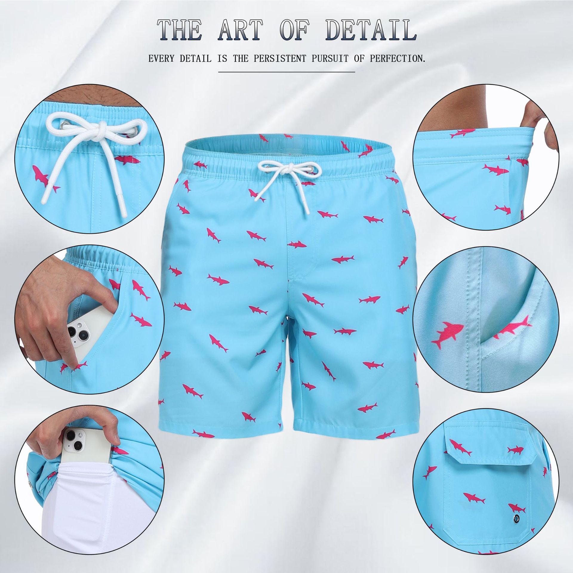 Mens Shark Pattern 2 in 1 Boar - Long Leg Trunk Men reseña y precio