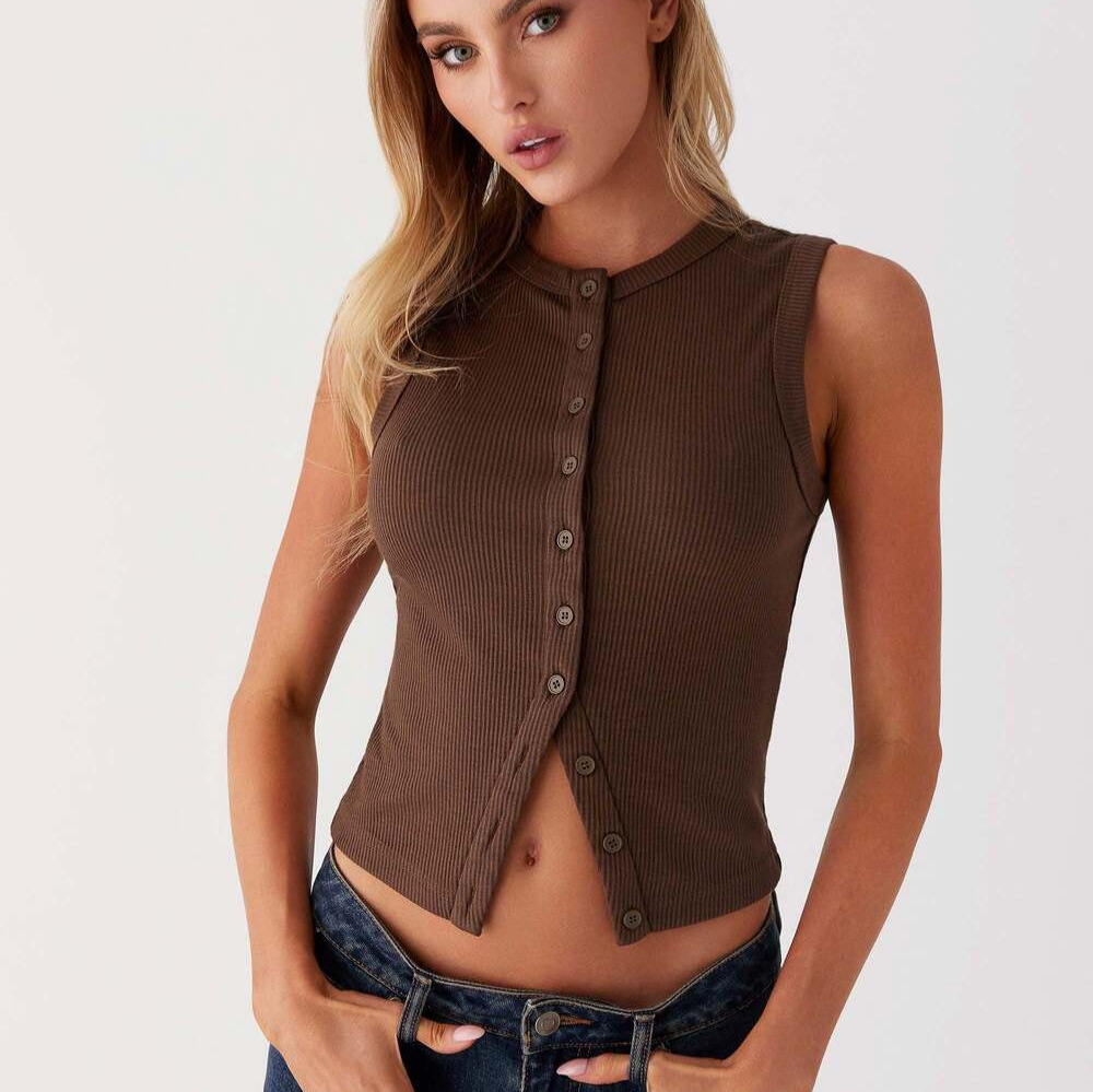 Ribbed Tank Button Crop Top Y2 - Tank Top Ribbed reseña y precio
