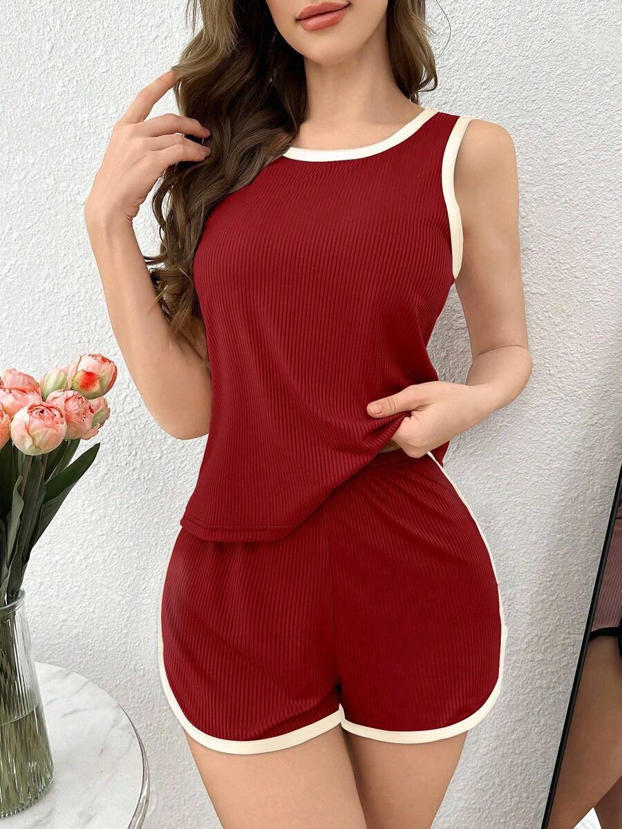 Women 2pcs Contrast Trim Ribbe - Tank Top Ribbed reseña y precio