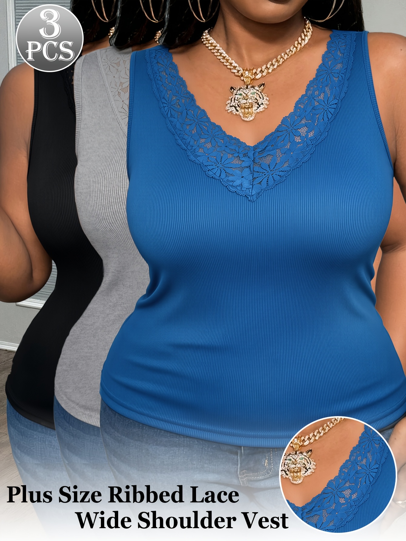 3-Pack Plus Size Lace V-Neck V - Sleeveless Undershirt reseña y precio