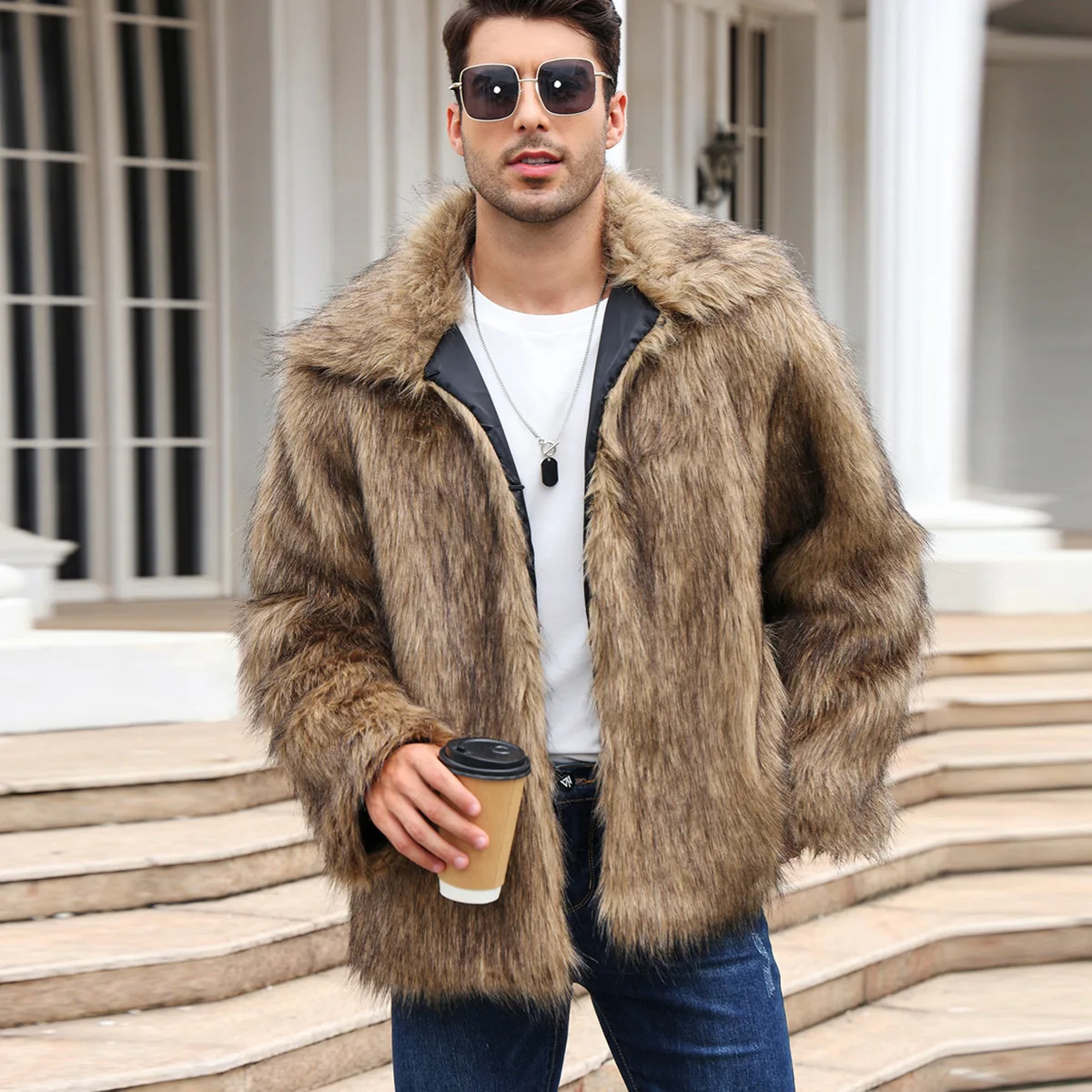 Men Faux Fox Fur Jacket Coat W - Thermal Long John reseña y precio