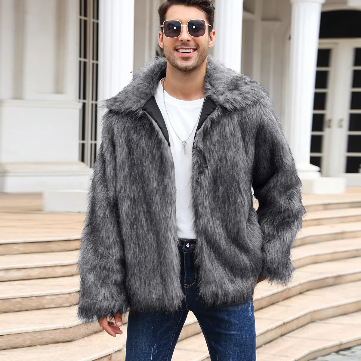 Men Faux Fox Fur Jacket Coat W - Thermal Long John reseña y precio
