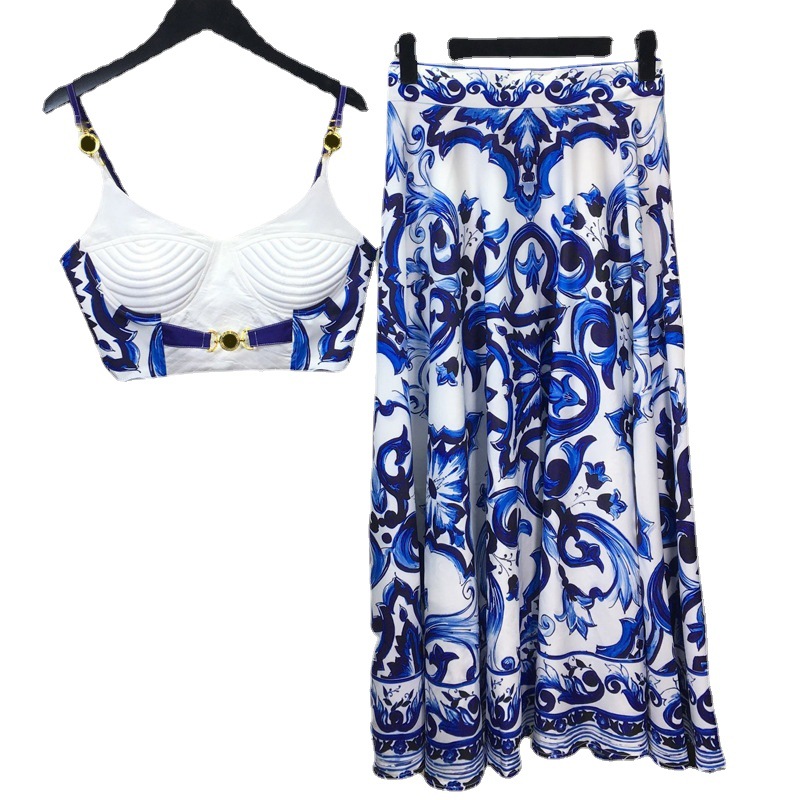 Summer Bohemain Blue And White - Suspender Tank Top reseña y precio