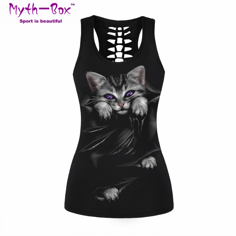 Women Sport Vest Bad Cat Print - Sleeveless Undershirt reseña y precio
