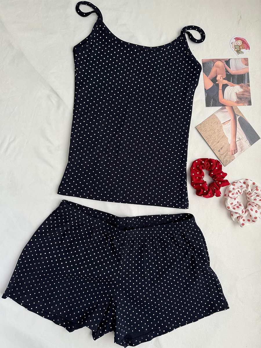 Navy Dot Ribbed Shorts Sets Wo - Tank Top Ribbed reseña y precio
