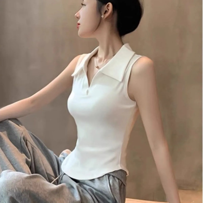 Women's White Sleeveless Polo  - Tank Top Ribbed reseña y precio