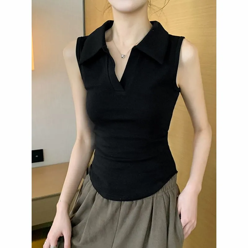 Women's White Sleeveless Polo  - Tank Top Ribbed reseña y precio
